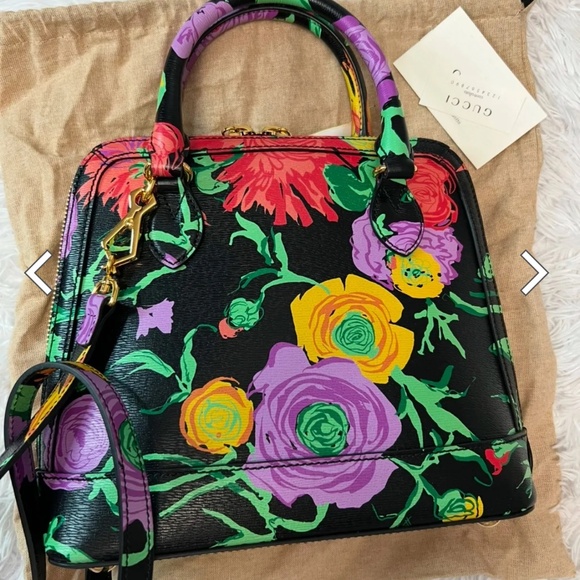 Gucci 1955 Horsebit x Ken Scott New Shangai Calfskin Jenny Floral Print Small Ho - Picture 2 of 13
